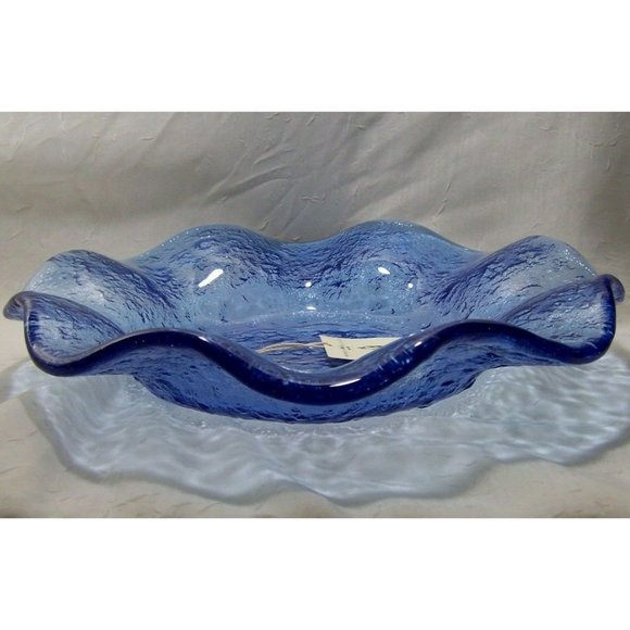Italian Murero Glass Textured Wave Bowl Sky Blue - Picture 2 of 12
